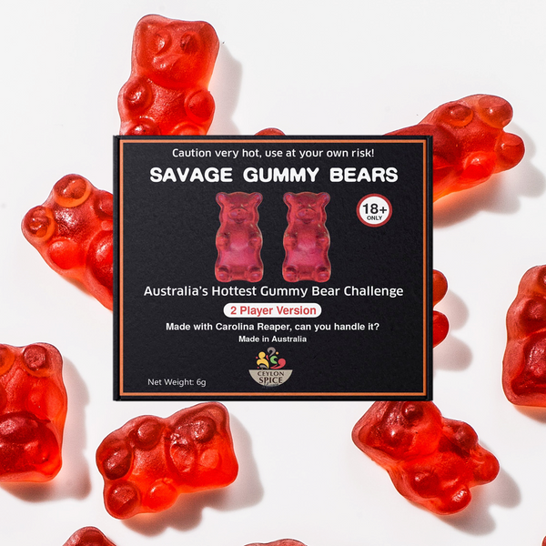 Buy Australia's Hottest Gummy Bear Challenge pack at Blonde Chilli. Savage Gummy Bears are made in Perth, Western Australia. This is the 2 player version - it includes 2 gummy bears. Available to buy at Blonde Chilli Australia.