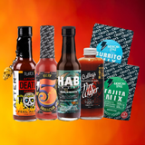 Blonde Chilli's Flavourama Value Pack: Blair's After Death Sauce, Culley's No 5 Fiery Sriracha Hot Sauce. HAB Sauce's Pasilla Morita, Culley's Firewater, Culley's Burrito Mix and Culley's Fajita Mix.