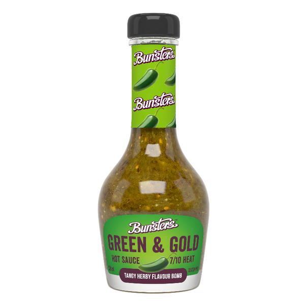 Bunsters Green & Gold Hot Sauce (Jalapeno & Charapita Chilli) >> NEW LABEL