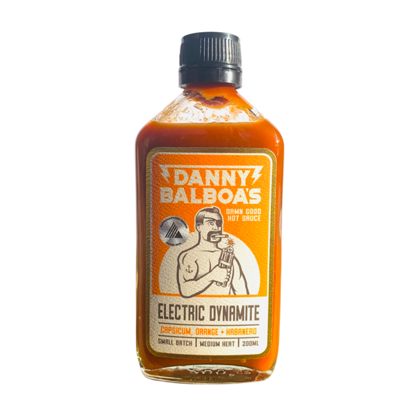 Danny Balboa's ELECTRIC DYNAMITE - Capsicum, Orange and Habanero Hot Sauce, 200ml bottle