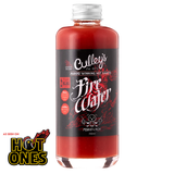 A 150ml bottle of Culley's Fire Water hot sauce on a white background