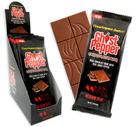 A display box full of Flamethrower Candy's Ghost Pepper Chocolate Bars