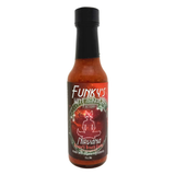 A 148ml bottle of Funky's Hot Sauce 'Nirvana' on a white background.