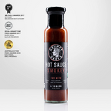A 245ml bottle of Grumpy Gary's Smokey hot sauce on a white background