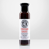 A 245ml bottle of Grumpy Gary's Teriyaki Sauce on a white background