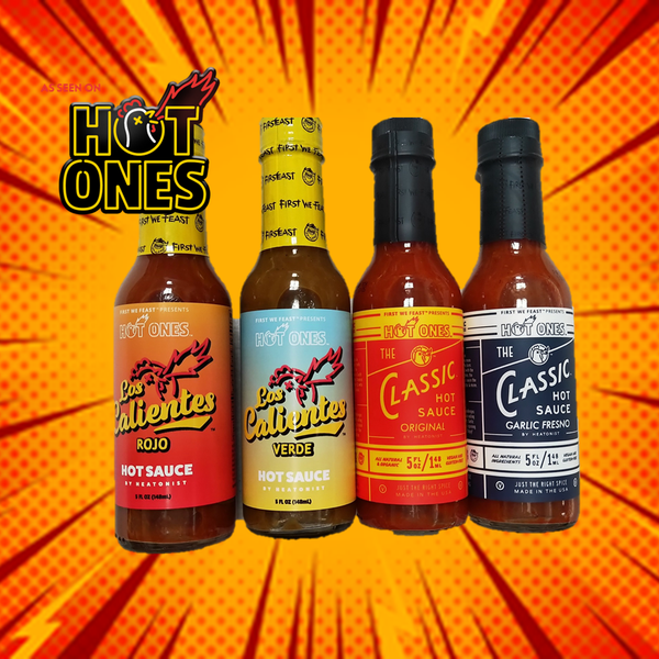 Hot Ones 4 Pack - The Classic Hot Sauces and Los Calientes Hot Sauces. As seen on hit YouTube show Hot Ones.