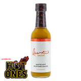 A 176g bottle of Quentin's White Hot Mustard Sauce with 'Hot Ones' logo in bottom left corner on a white background.