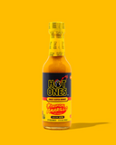 Hot Ones Tropical Amarillo hot sauce bottle on a yellow background