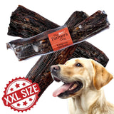 Kangaroo Tail Bone dog treats with 'The Farmer's Dog' label and a dog in the foreground. XXL SIZE logo in bottom left corner.