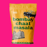 Aunty Jenny Bombay Chaat Masala spice blend is available to buy in Australia at Blonde Chilli. Pink background.
