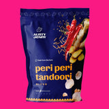 A 30g sachet of Aunty Jenny Peri Peri Tandoori Blend on pink background. Available to buy online in Australia at Blonde Chilli.