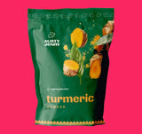 30g sachet of Aunty Jenny Turmeric Powder on pink background. Available online in Australia at Blonde Chilli.