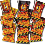 Twelve bags of Blairs 'Feel Alive!' cauldron cooked kettle style chips in three different flavors: Hot Honey Sauce, Habanero, and Scorpion Espresso. Available to buy in Australia at Blonde Chilli.