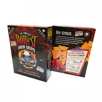 Boxes of World's Hottest Corn Chips - showing front and rear of box