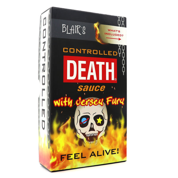 Blair's ALL NEW Controlled Death Sauce. Box View. Available in BLACK.