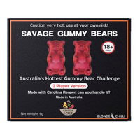 Australia's hottest gummy bear challenge: SAVAGE GUMMY BEARS. Available Australia-wide at Blonde Chilli. Buy wholesale or retail.
