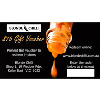 Blonde Chilli $25 Gift Voucher for use in-store and online at Blonde Chilli, Australia.