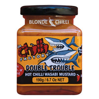 The Chilli Factory Double Trouble Hot Chilli Wasabi Mustard. Australian Hot Sauce sold by Blonde Chilli Australia.