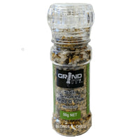 Grind It! Salt, Smokey BBQ and Chilli. 50g NET salt in a handy grinder.