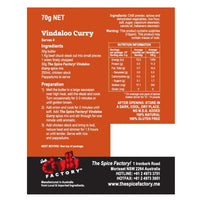 The Spice Factory Vindaloo Curry rear of packet