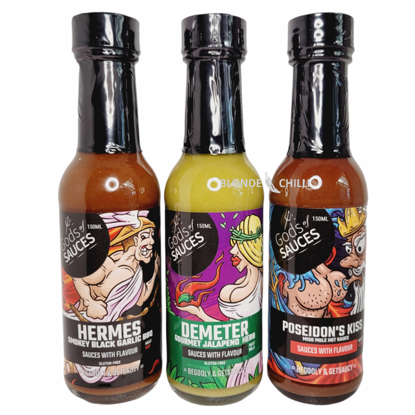 Gods of Sauces Godly Trilogy available to buy in Australia only at Blonde Chilli