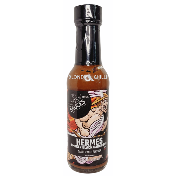Gods of Sauces Hermes Smokey Black Garlic BBQ Hot Sauce is available to buy in Australia at Blonde Chilli.