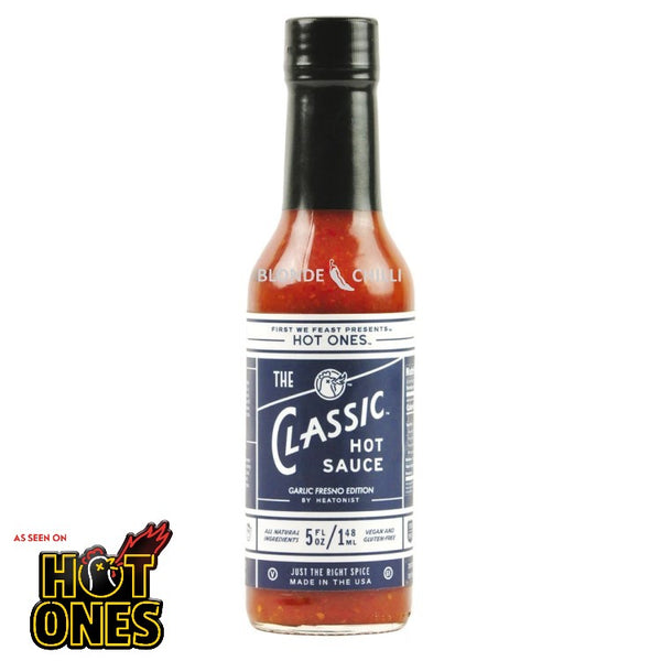 First We Feast presents The Classic Hot Sauce GARLIC FRESNO EDITION by HEATONIST. Made exclusively for Hot Ones.