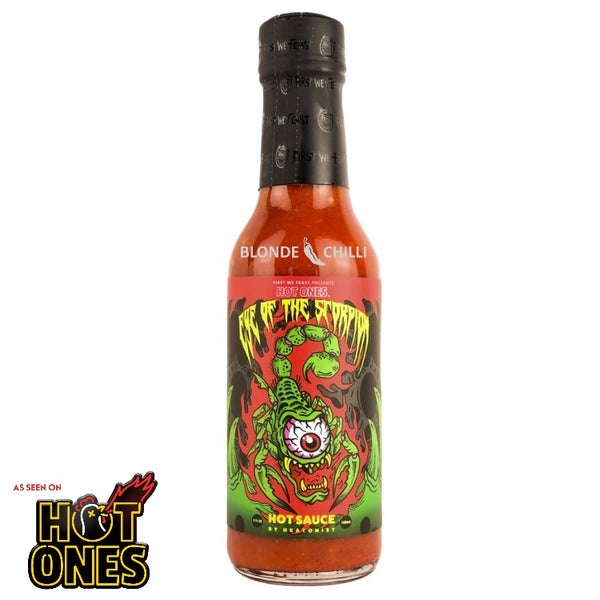 First We Feast presents Eye Of The Scorpion Hot Sauce by HEATONIST. Made exclusively for Hot Ones: The Game Show.
