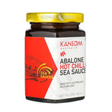 Kansom Australia Abalone Hot Chilli Sea Sauce. Made with Australian Wild Abalone. 180ml glass jar. Side View.
