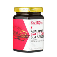 Kansom Australia's Abalone Sweet Chilli Sea Sauce made with Australian Wild Abalone. 150ml glass jar. Side View.
