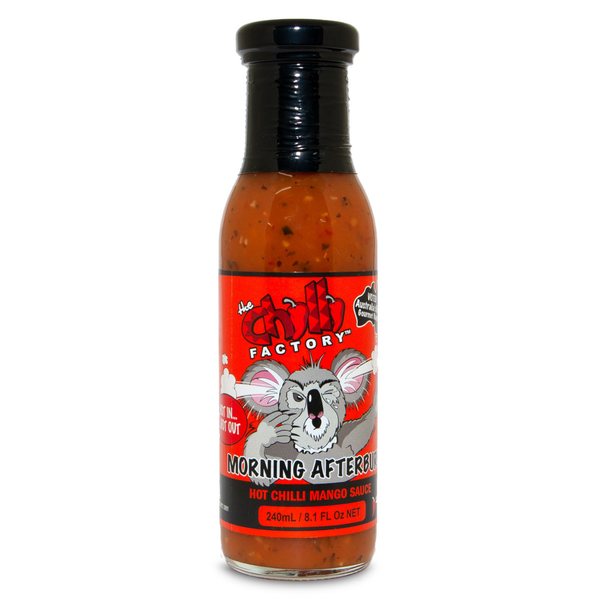 The Chilli Factory Morning Afterburn Hot Chilli Mango Sauce. Australian Hot Sauce sold by Blonde Chilli Australia.