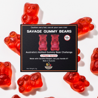 Australia's hottest gummy bear challenge: SAVAGE GUMMY BEARS. Available Australia-wide at Blonde Chilli. Buy wholesale or retail. 2 Player Version. Made with Carolina Reaper.