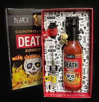 Blair's ALL NEW Controlled Death Sauce. Box View. Available now at Blonde Chilli Australia.